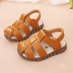 Boys' Closed-Toe Leather Sandals, Non-Slip Beach Shoes