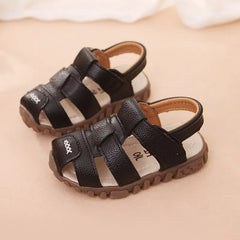 Boys' Closed-Toe Leather Sandals, Non-Slip Beach Shoes