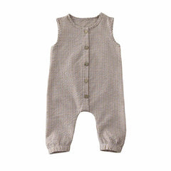 Sleeveless Plaids Cotton Jumpsuit