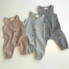 Sleeveless Plaids Cotton Jumpsuit