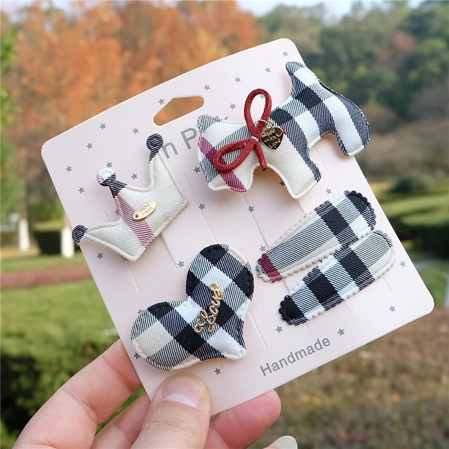 Plaid Hair Clips Set