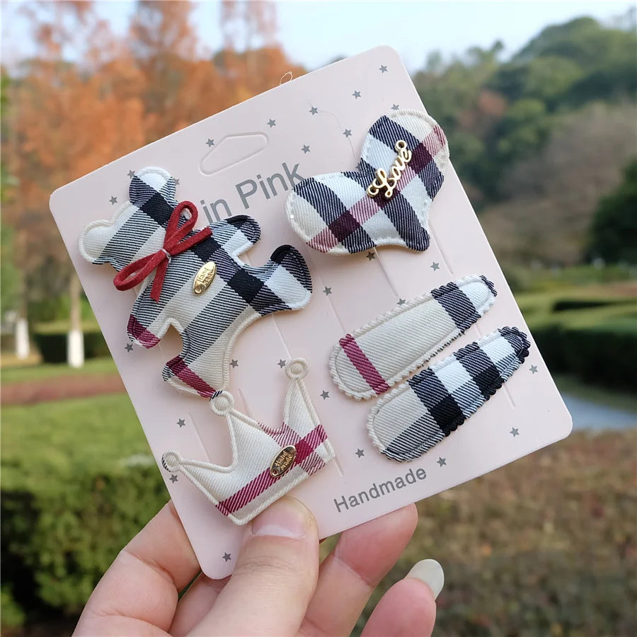 Plaid Hair Clips Set