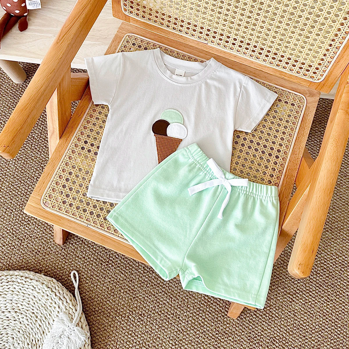 Baby Ice Cream Print T-shirt+Shorts