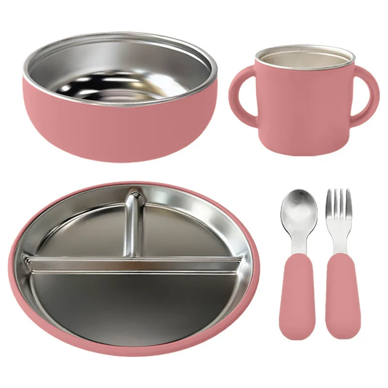 5PCS Stainless Steel Kids Plate and Bowl Set - PAMU8