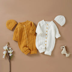 Knitted Baby Winter Romper and Cap Set, 0-18 Months