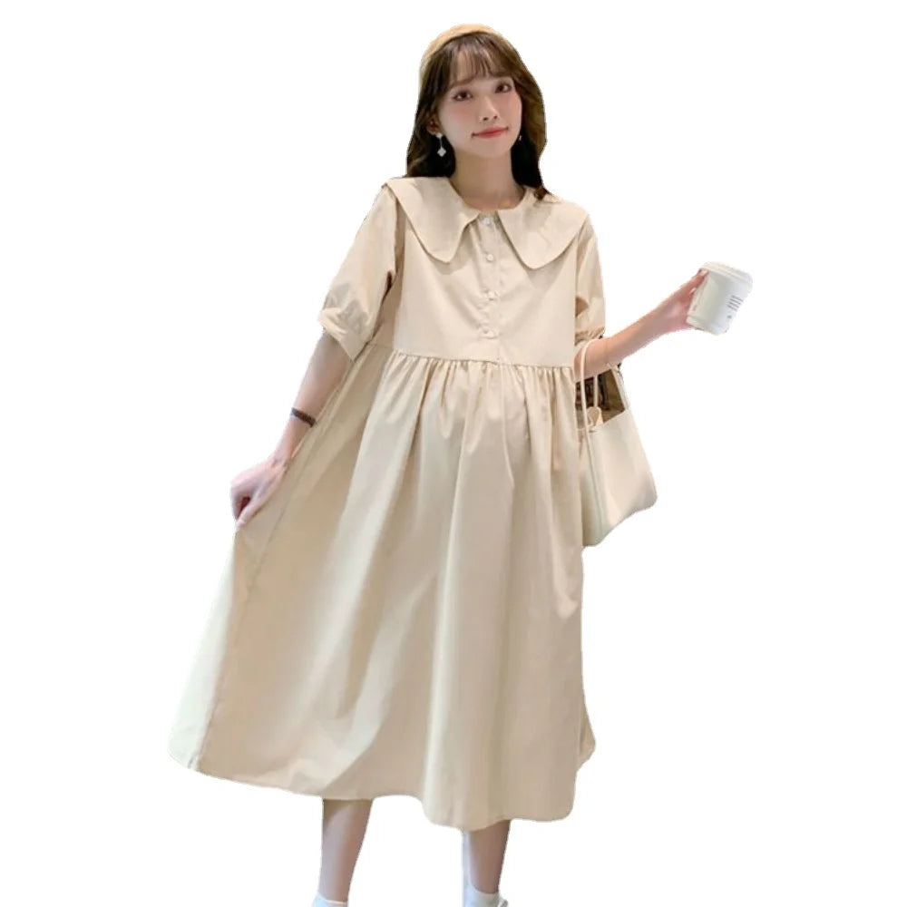 Collar Ruffled Patchwork Maternity Dress