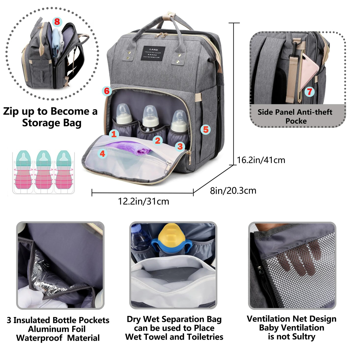 Backpack with Crib Bed & Diaper Bag