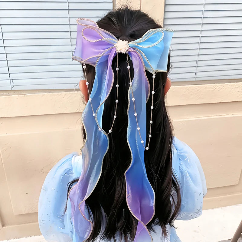 Baby Girls Elegant Mesh Bow Ribbon Hair Clips - PAMU8