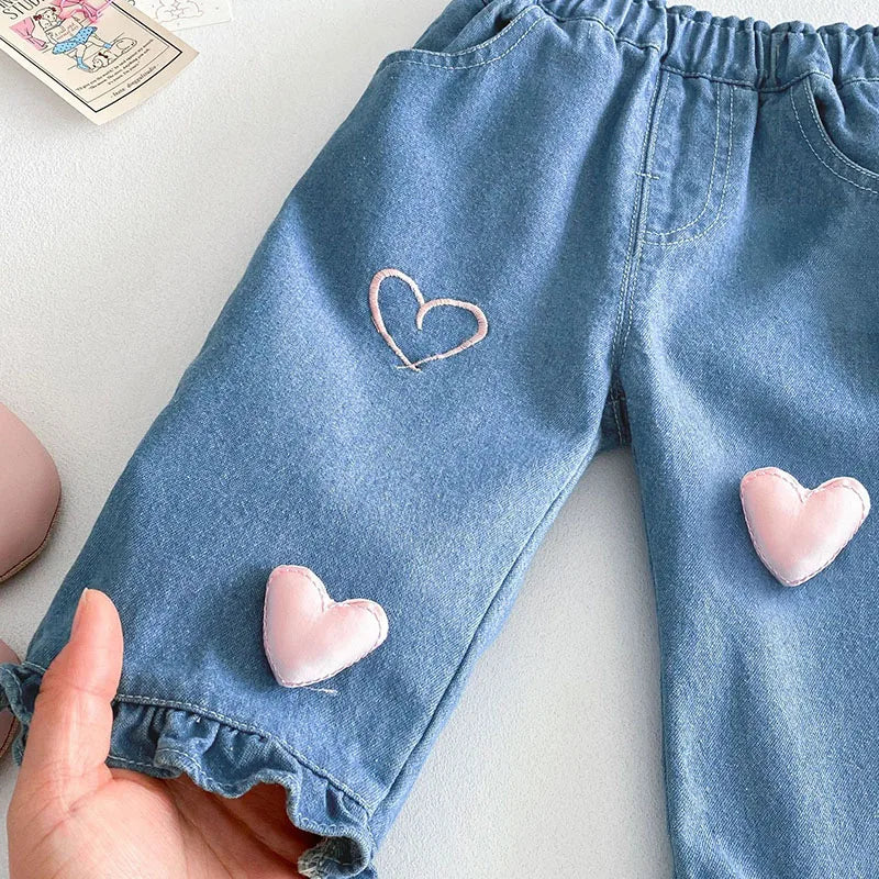 Children Girls Thin Style Denim Blue Pants - PAMU8