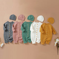 Knitted Baby Winter Romper and Cap Set, 0-18 Months