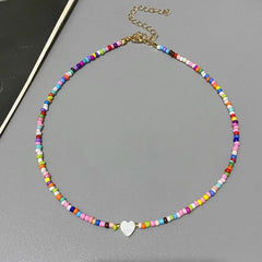 Girls' Shell Heart Choker Necklace, Glass Bead Gift