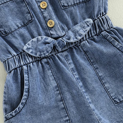 Toddler Girls' Denim Overall Shorts, Button-Down Jumpsuit
