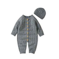 Knitted Baby Winter Romper and Cap Set, 0-18 Months