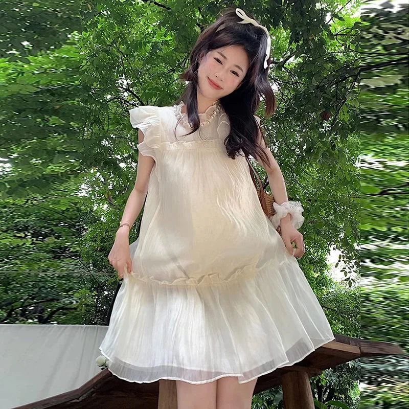 Necklace Petal Sleeve Maternity Dress