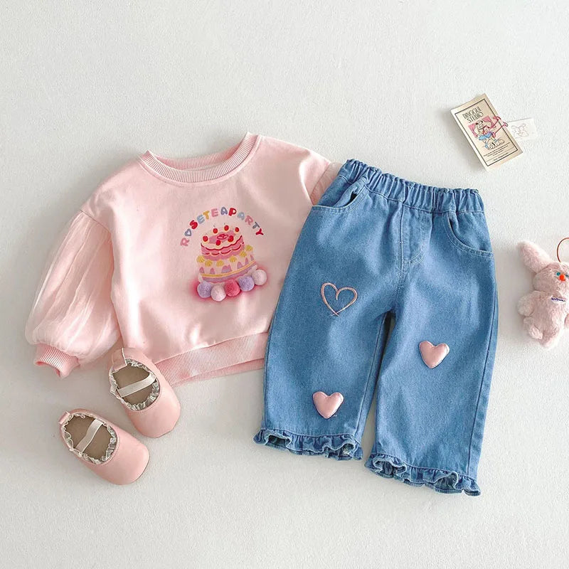 Children Girls Thin Style Denim Blue Pants - PAMU8