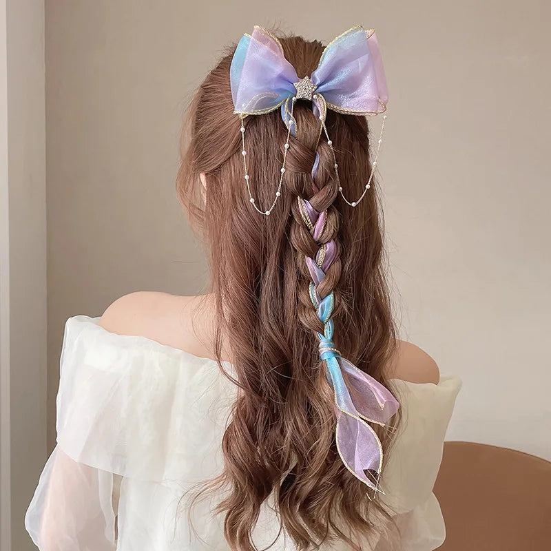 Baby Girls Elegant Mesh Bow Ribbon Hair Clips - PAMU8