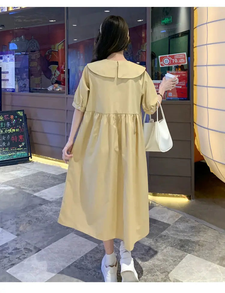 Collar Ruffled Patchwork Maternity Dress