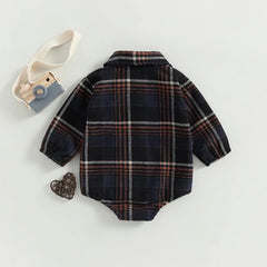 Baby Boys' Vintage Plaid Romper, Long-Sleeve Jumpsuit