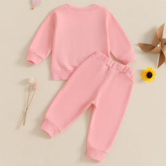 Toddler Girls Cotton Letter-Embroidery Sweatshirt & Pants Set