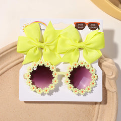 Kids Bow Hairclips and Retro Flower Sunglasses Set
