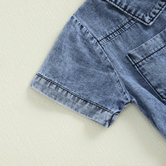 Toddler Girls' Denim Overall Shorts, Button-Down Jumpsuit
