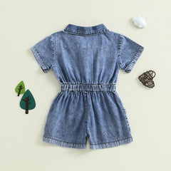 Toddler Girls' Denim Overall Shorts, Button-Down Jumpsuit