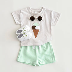 Baby Ice Cream Print T-shirt+Shorts