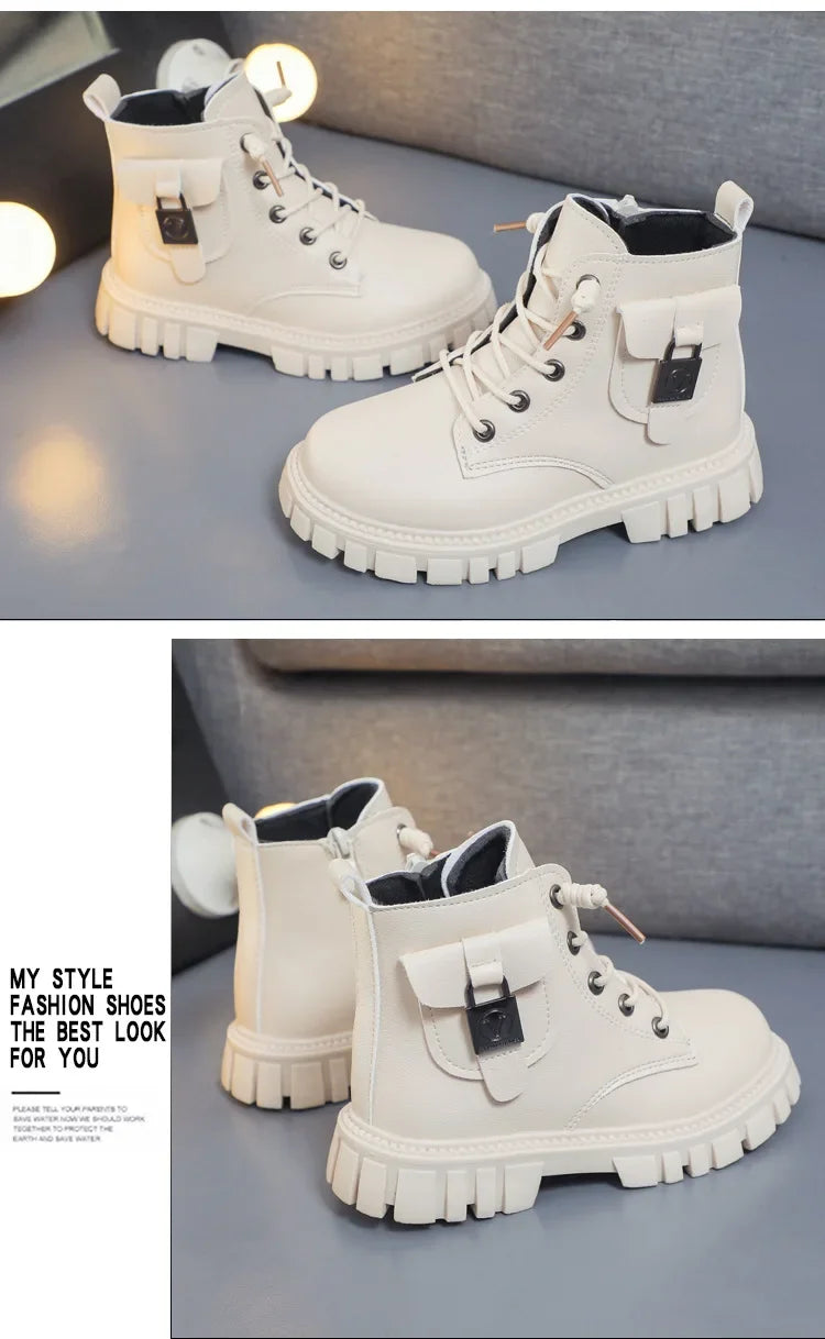 Leather Girls Warm Boots