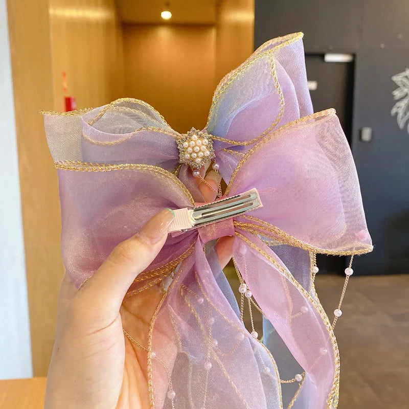 Baby Girls Elegant Mesh Bow Ribbon Hair Clips - PAMU8