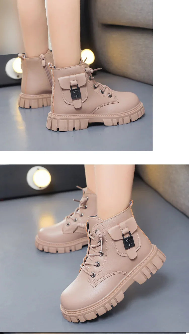 Leather Girls Warm Boots