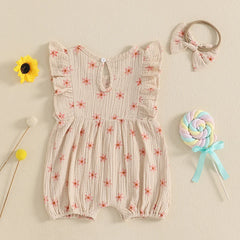 Baby Girl Floral Fly-Sleeve Romper Set | Summer Bowknot Outfit