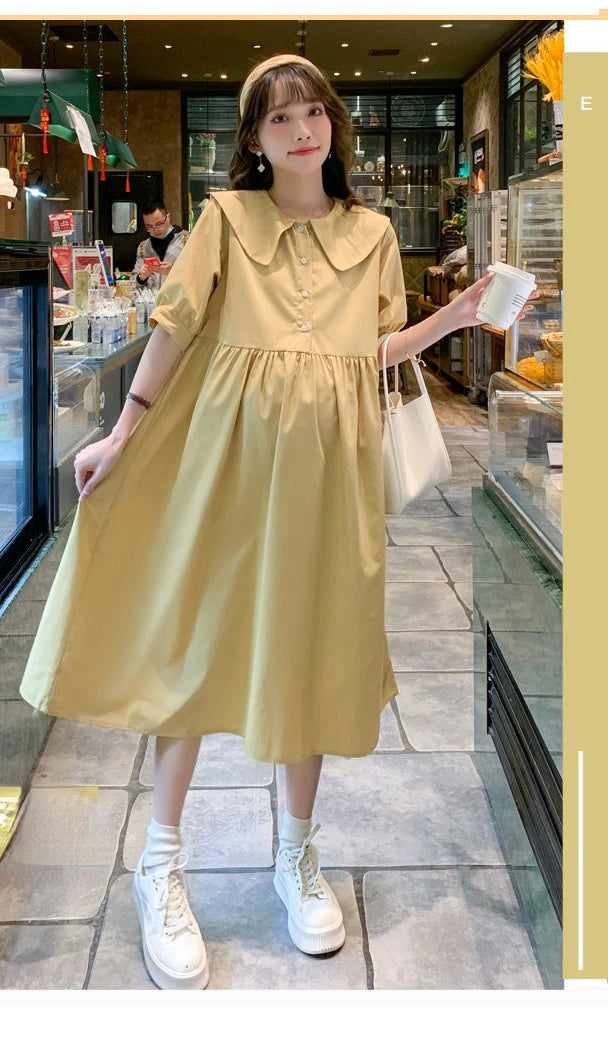 Collar Ruffled Patchwork Maternity Dress