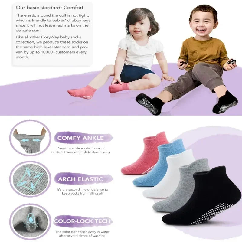 6 Pairs Spring Kids Anti-slip Socks