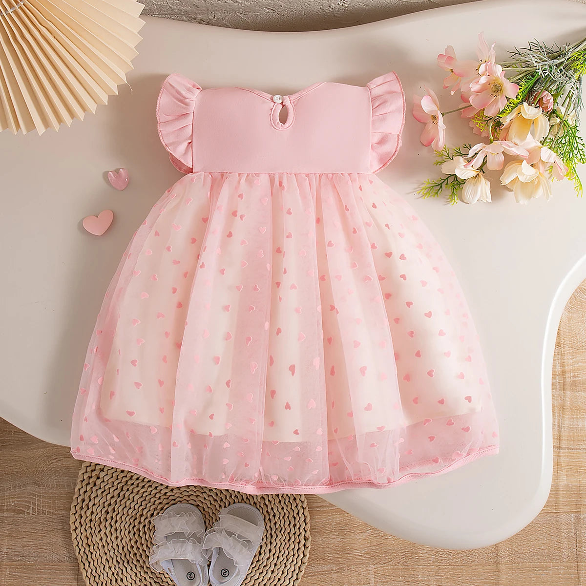 Baby Girl Dress Summer Bow And Love Pattern Knit Short Sleeve Puffy Baby Dresses Cute Casual Girl Kid's Dress