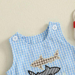 Baby Sleeveless Romper, Crab Embroidery Summer Playsuit
