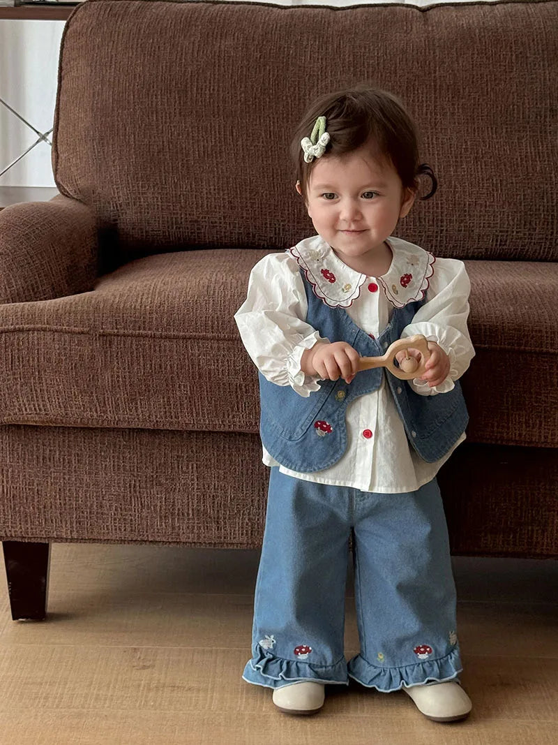 Girls Embroidered Rabbit Blouse