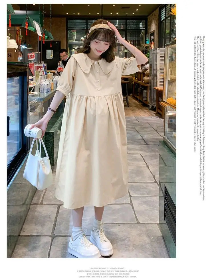 Collar Ruffled Patchwork Maternity Dress