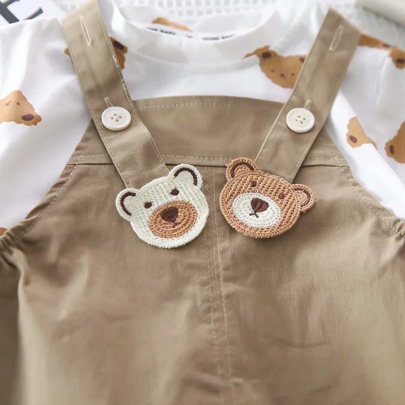 Cartoon Bear tees Overalls Set