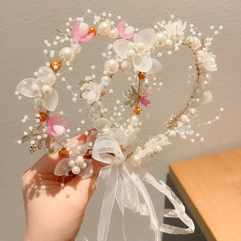 Fairy Girl Flower Pearl Red Headband - PAMU8