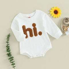 Baby Girls' Beige Fuzzy Letter Bodysuit, Long-Sleeve