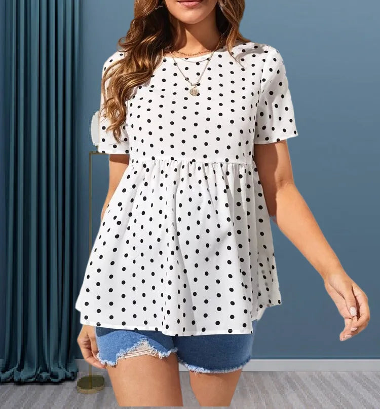 Polka dot short-sleeved maternity shirt