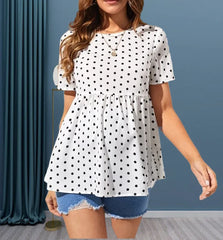 Polka dot short-sleeved maternity shirt