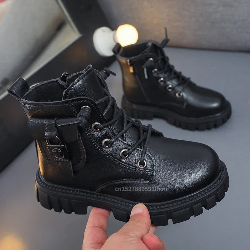 Leather Girls Warm Boots