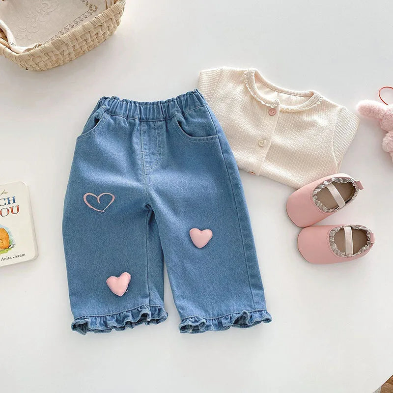 Children Girls Thin Style Denim Blue Pants - PAMU8