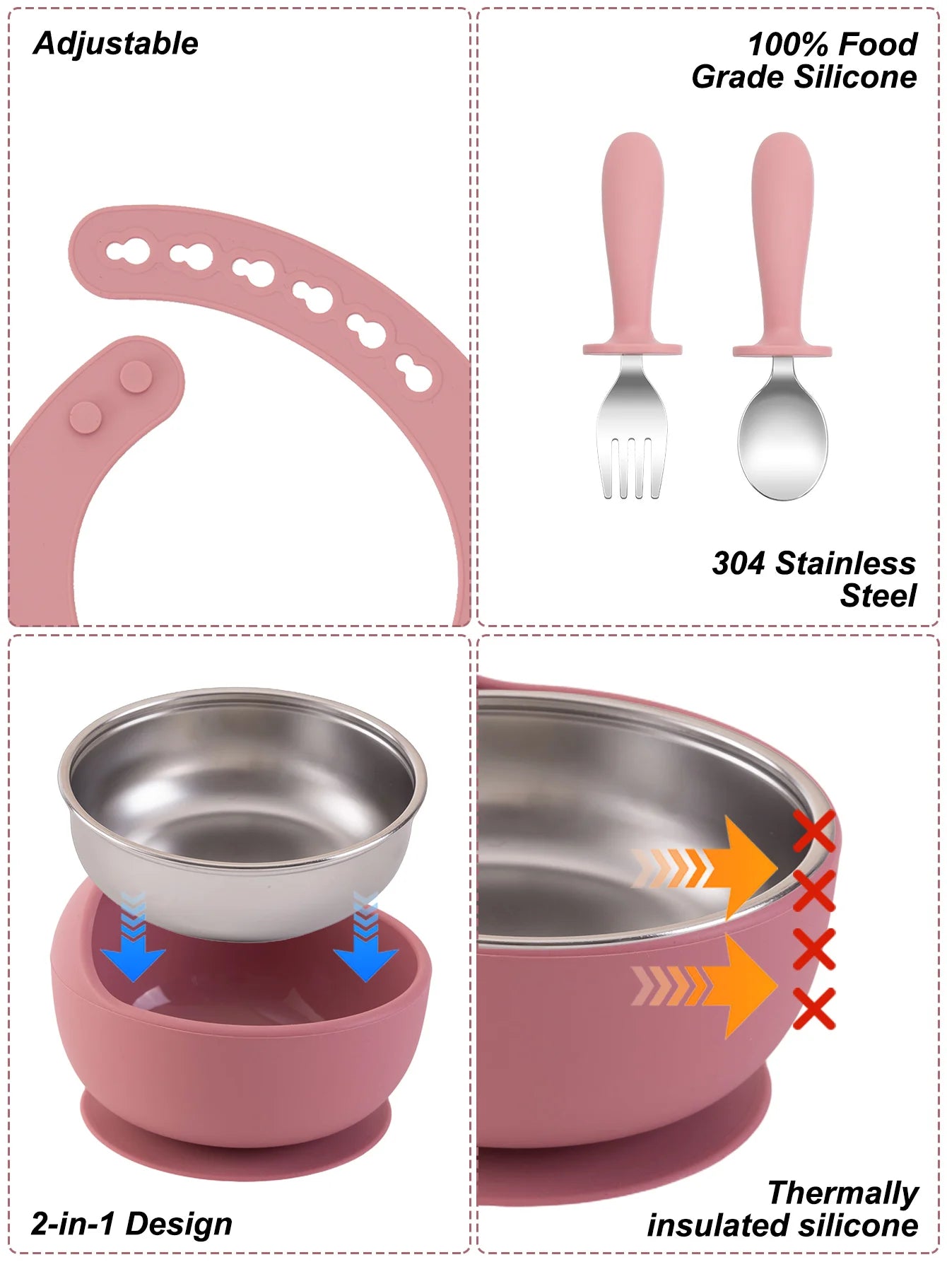 4PCS Stainless Steel Baby Feeding Set