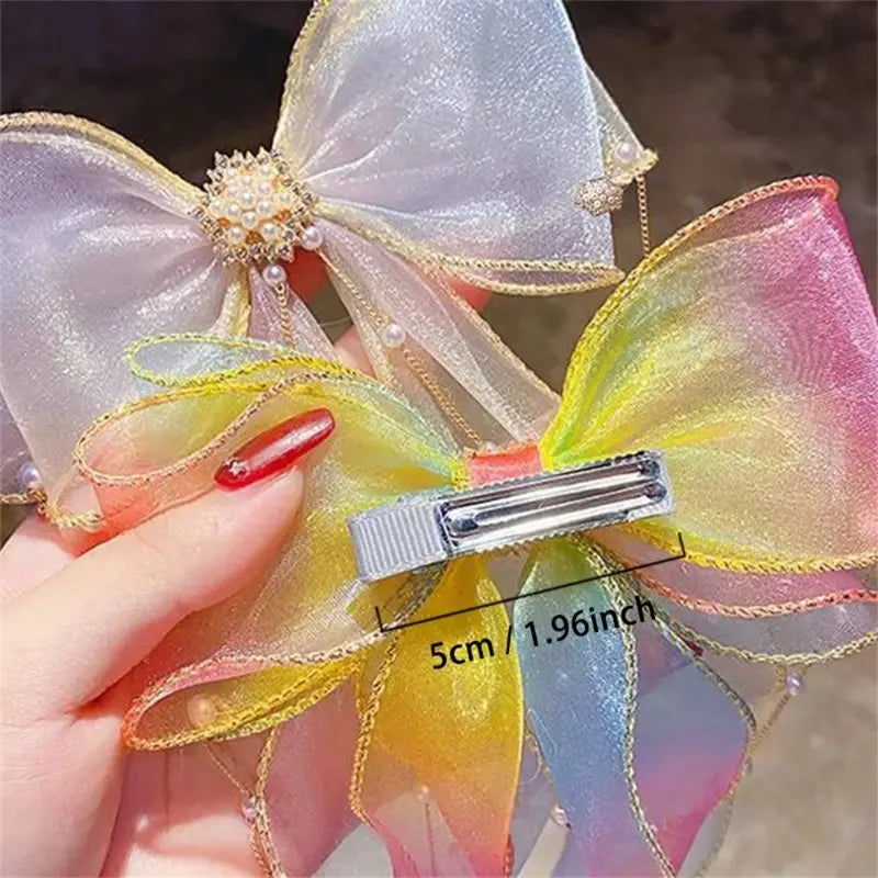 Baby Girls Elegant Mesh Bow Ribbon Hair Clips - PAMU8