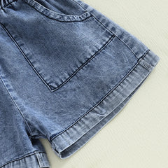 Toddler Girls' Denim Overall Shorts, Button-Down Jumpsuit