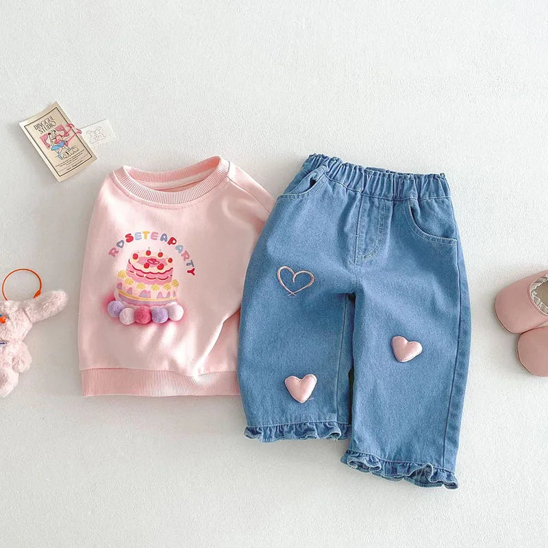 Children Girls Thin Style Denim Blue Pants - PAMU8