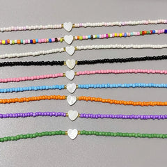 Girls' Shell Heart Choker Necklace, Glass Bead Gift