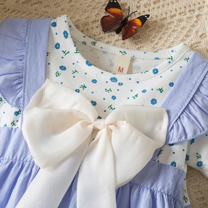 Baby Girl Dress Summer Floral Bow Short Sleeved Girl Dress Cute Cotton Girl Princess Dress Baby Clothes Girl